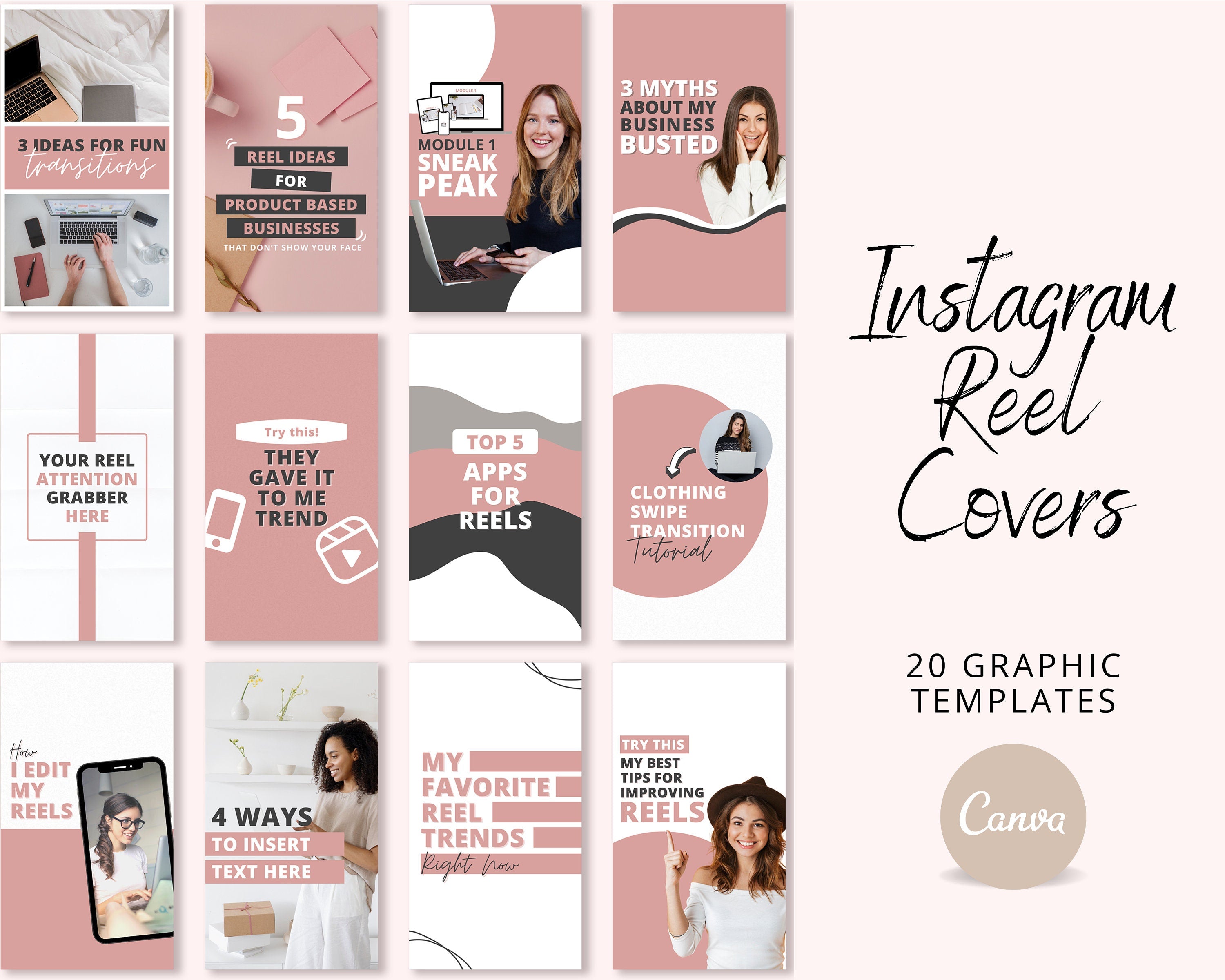Reels Covers Templates Instagram Reels Thumbnails Editable in Canva