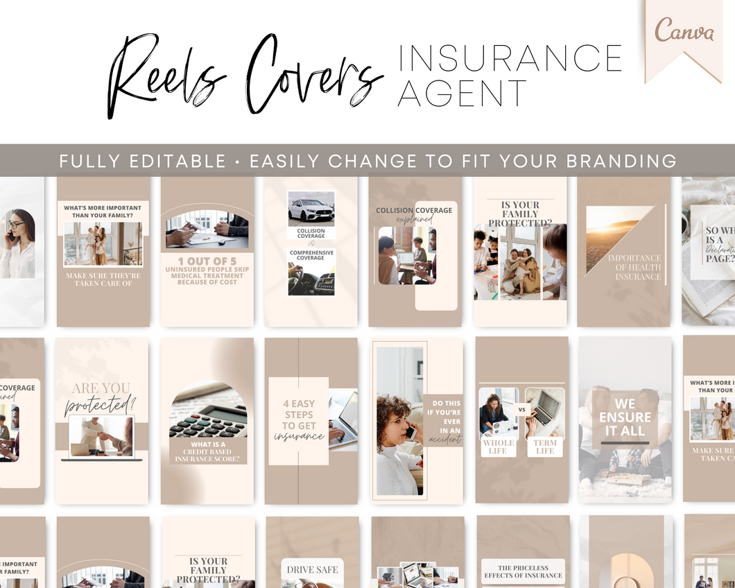 Insurance Agent Reels Covers Templates | Broker Instagram Reels Thumbnails Editable in Canva