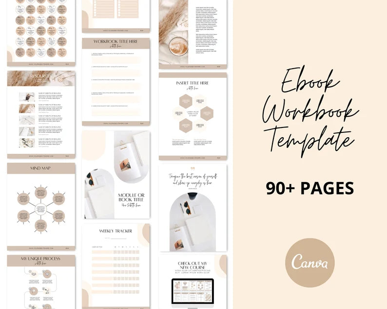 Editable Workbook and Ebook Template | Neutral Nude Canva Freebie Template