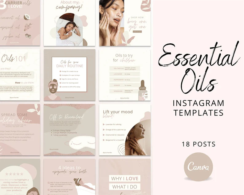 Essential Oils Instagram Templates | Oils Recipe Posts Editable Canva Template