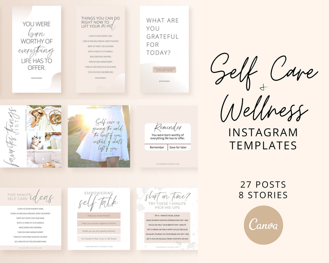 Self Care Instagram Templates | IG Wellness Posts | Mental Health Canva Story Templates