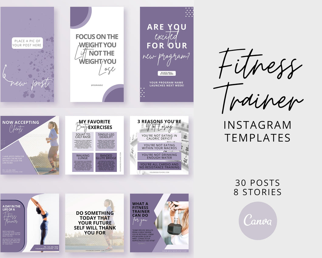 Fitness Instagram Templates | Personal Trainer Posts | IG Health Coach Canva Templates