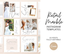 Load image into Gallery viewer, White Marble Retail Instagram Templates |Modern Retail Posts | Online Shopping Canva Templates
