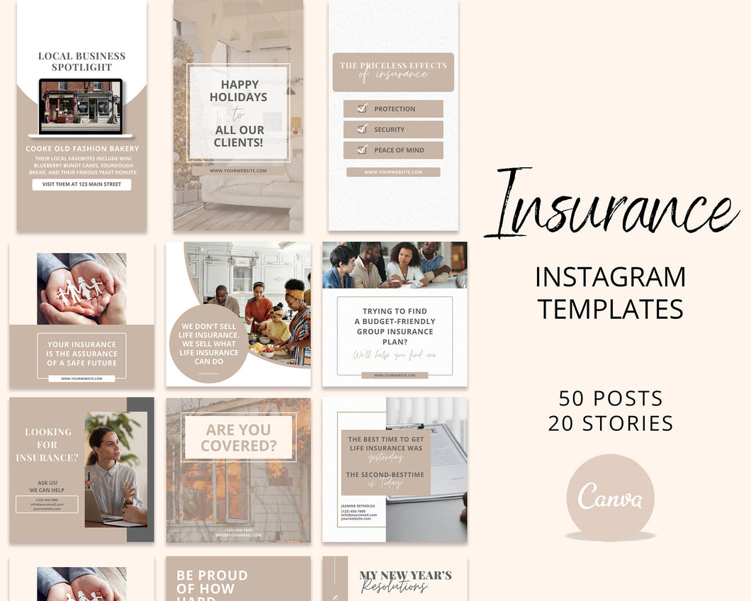 Insurance Instagram Templates, Life Insurance Broker Posts Canva Templates