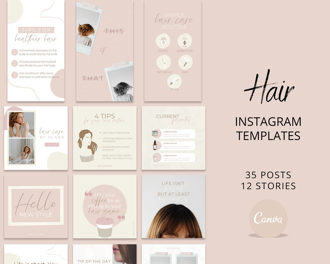 Hair Instagram Templates | Hair Stylist Posts | IG Hairdresser Salon Canva Templates