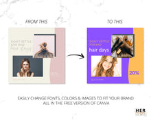 Load image into Gallery viewer, Hair Instagram Templates | Hair Stylist Posts | IG Hairdresser Salon Canva Templates
