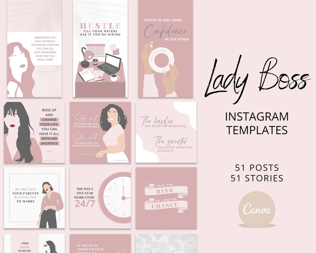 Female Entrepreneur Posts | Lady Boss Instagram Templates | Fempreneur Social Media Templates